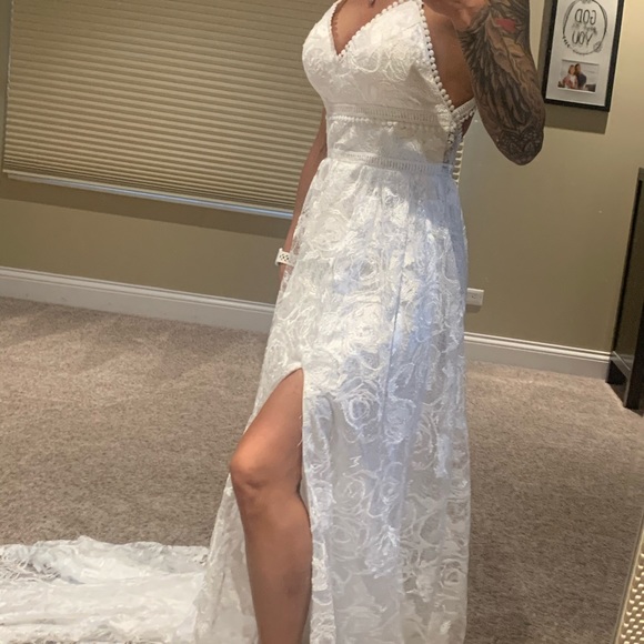 Size 4 white boho wedding dress lace - Picture 7 of 11